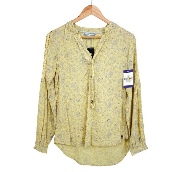 Noble Outfitters XXL Shirt Yellow Paisley Peasant Blouse Folklore Lace 21007 - Picture 4 of 16